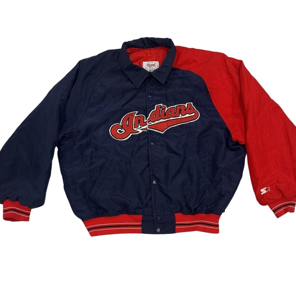 Starter Diamond Cleveland Indians Snap Jacket Sz L Vintage 90s